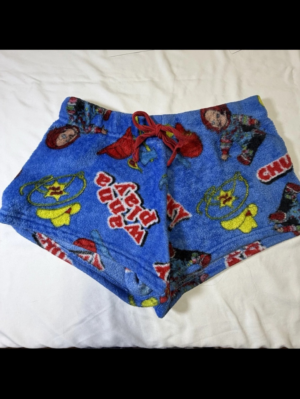 Blue Women’s Plush Lounge Shorts with Character Print